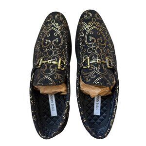 Steve Madden Shoes Mens Size 11.5 Black & Gold Scroll Slip-On Loafers